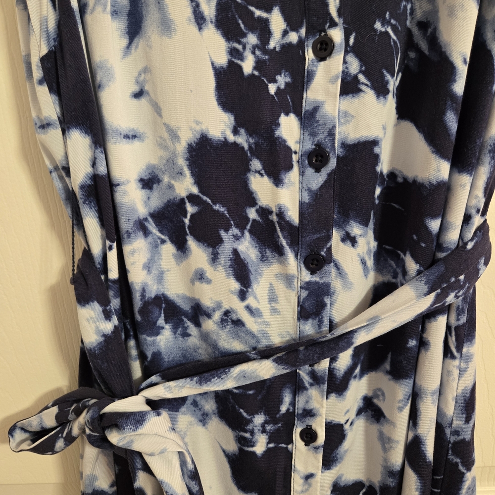 Torrid Navy Blue and White Tie-Dye Midi Dress Sleeveless Size 00 M/L - Picture 5 of 10